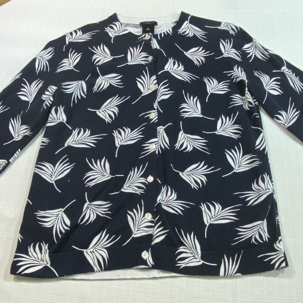 Ann Taylor Factory Leaf Cardigan Navy White Medium